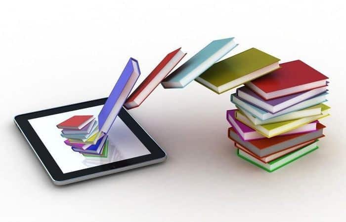 Ilustração de livros digitais em um tablet